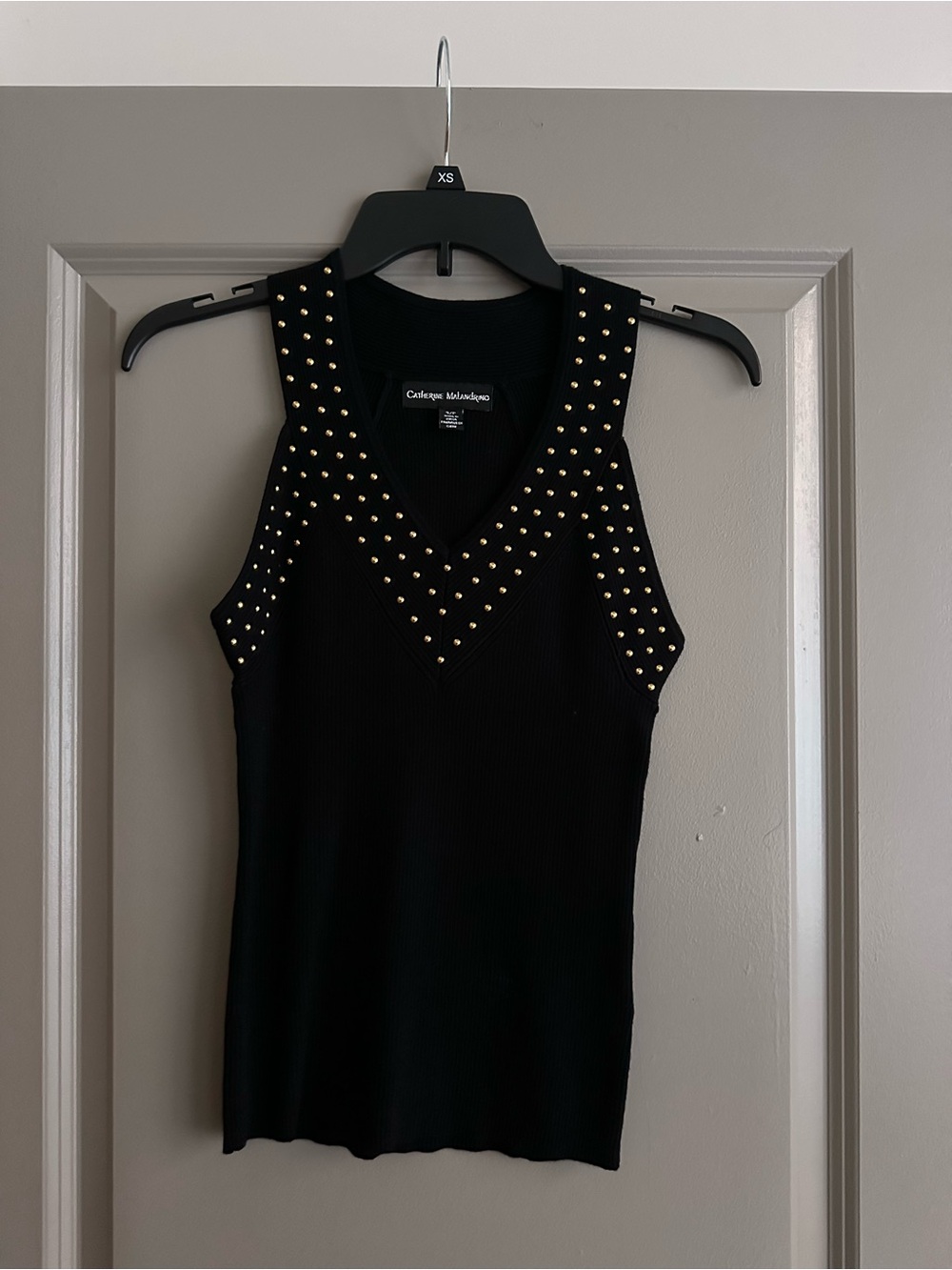 Catherine Malandrino | Black Studded V-Neck Sleeveless Top